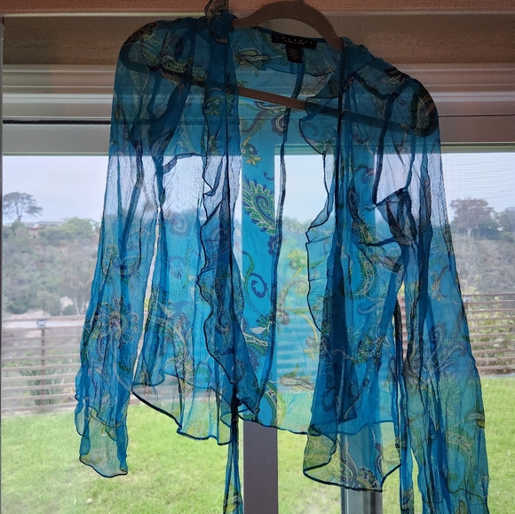 Silk, poly. sheer wrap cardigan, Laundry by Shelli Segal - Picture 3 of 9